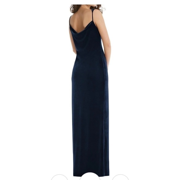 NWT Social Bridesmaids Blue Velvet Maxi Dress Slip Dress One Shoulder Occasion L - Picture 3 of 10